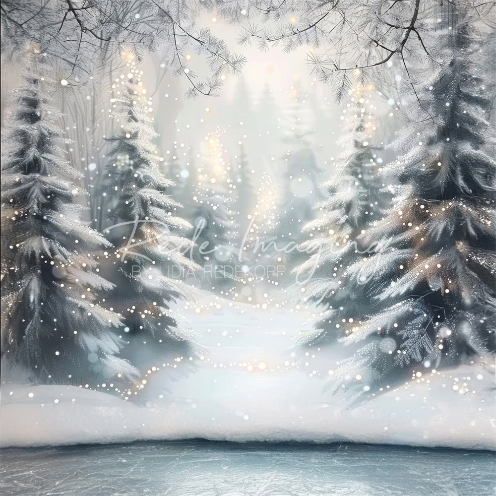 Kate Patinage Glace Étang Forêt Noël Toile de fond conçue par Lidia Redekopp - Kate Backdrop FR