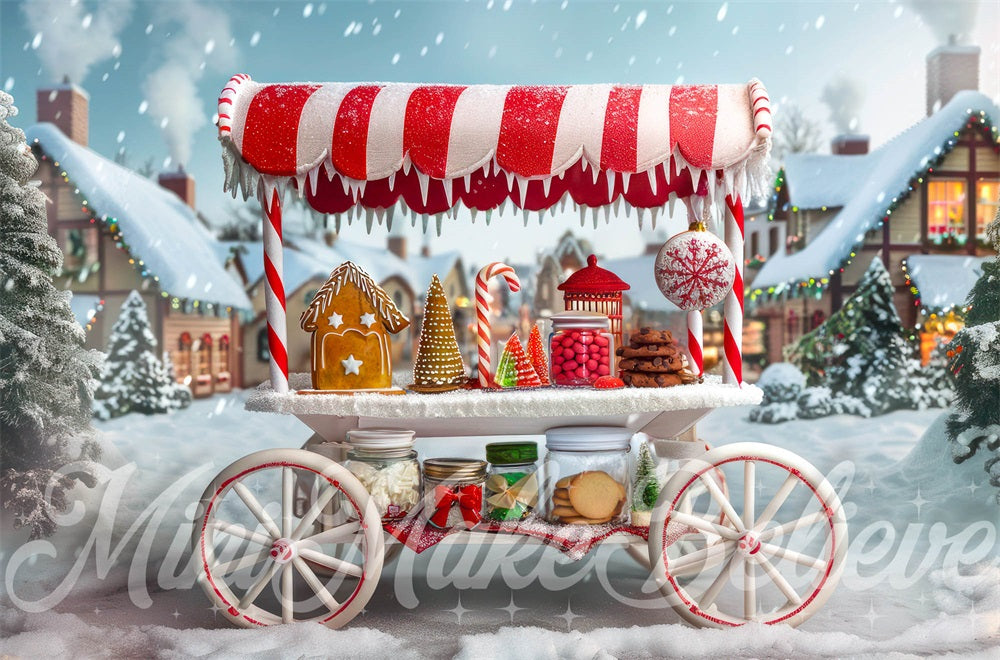 Kate Noël Ville Pain d'épice Chariot à bonbons Toile de fond conçue par Mini MakeBelieve - Kate Backdrop FR