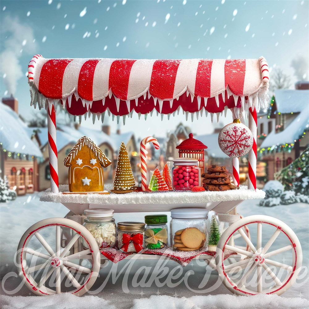 Kate Noël Ville Pain d'épice Chariot à bonbons Toile de fond conçue par Mini MakeBelieve - Kate Backdrop FR