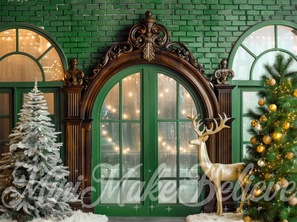 Kate Noël Cerf Fenêtre Vert Mur de briques Toile de fond conçue par Mini MakeBelieve - Kate Backdrop FR