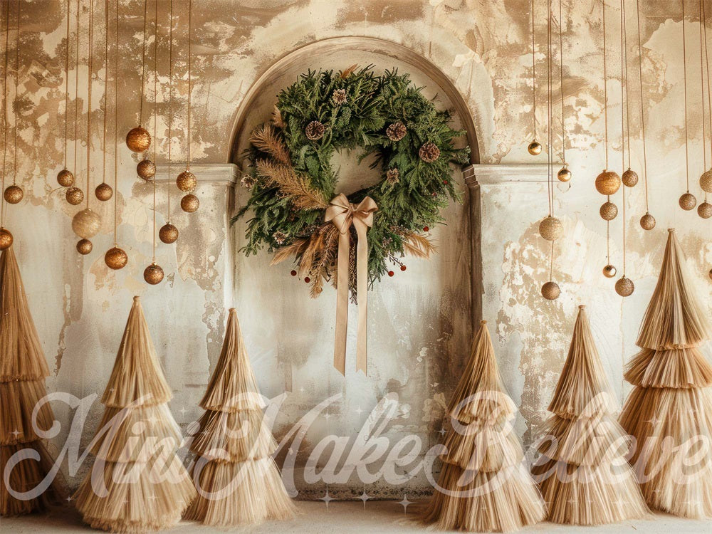 Kate Boho Beige Arche Sapin de Noël Couronne Toile de fond conçue par Mini MakeBelieve - Kate Backdrop FR