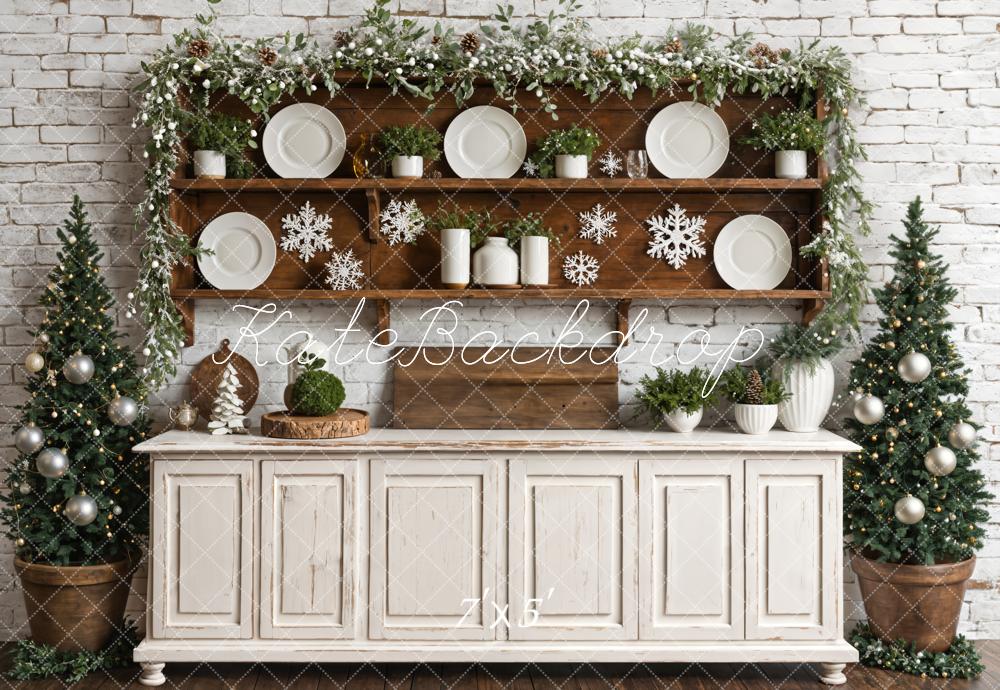 Kate Noël Blanc Cuisine Rétro Mur de briques Toile de fond conçue par Emetselch - Kate Backdrop FR