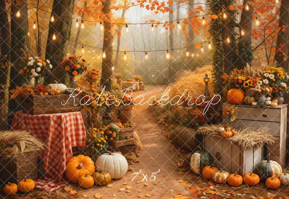 Kate Halloween Forêt d'érables Citrouille Chemin Toile de fond conçue par Emetselch - Kate Backdrop FR
