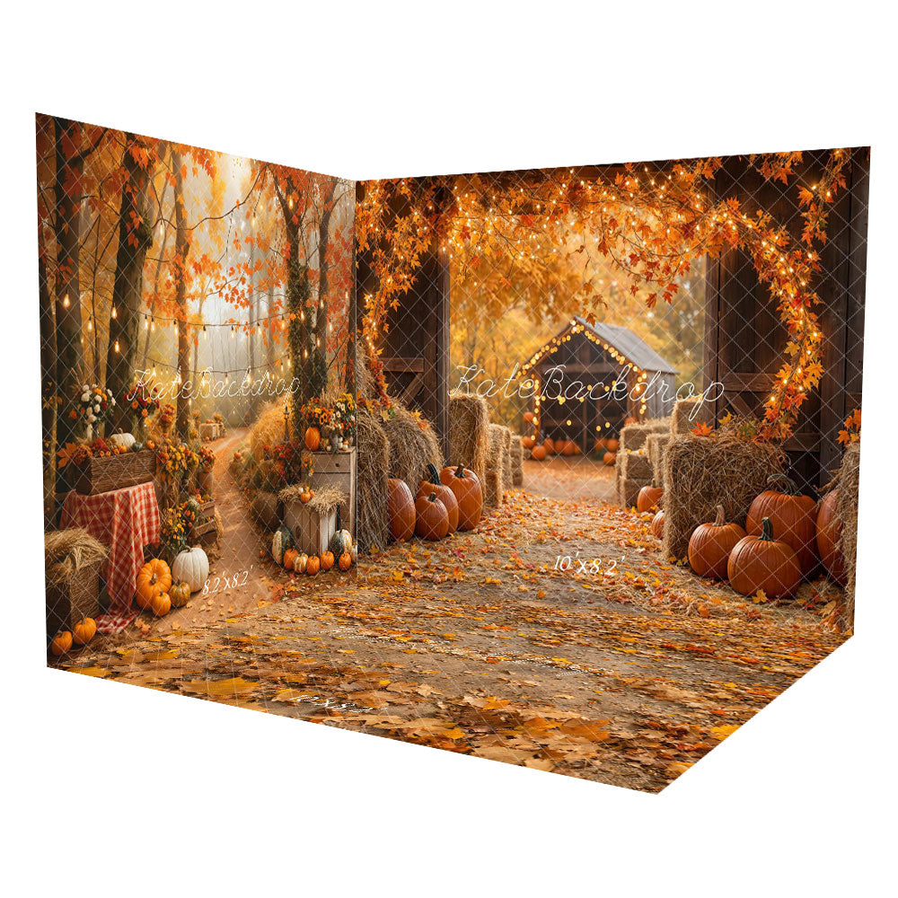 Kate Noël Automne Forêt d'érables Grange Citrouille Ensemble de chambre - Kate Backdrop FR