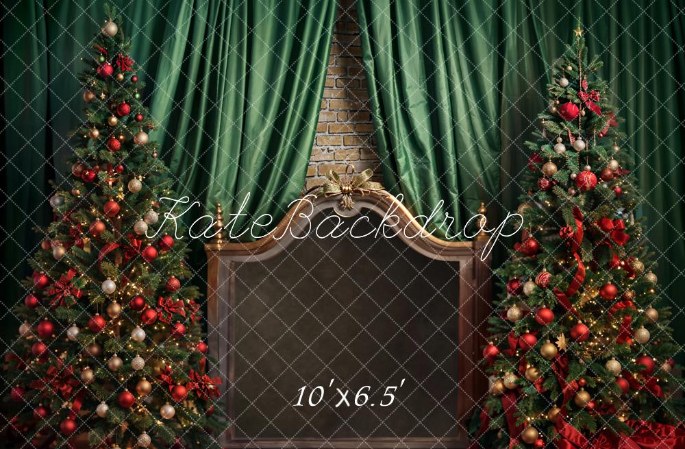 Kate Sapin de Noël Tête de lit Marron Vert Rideau Toile de fond conçue par Emetselch - Kate Backdrop FR