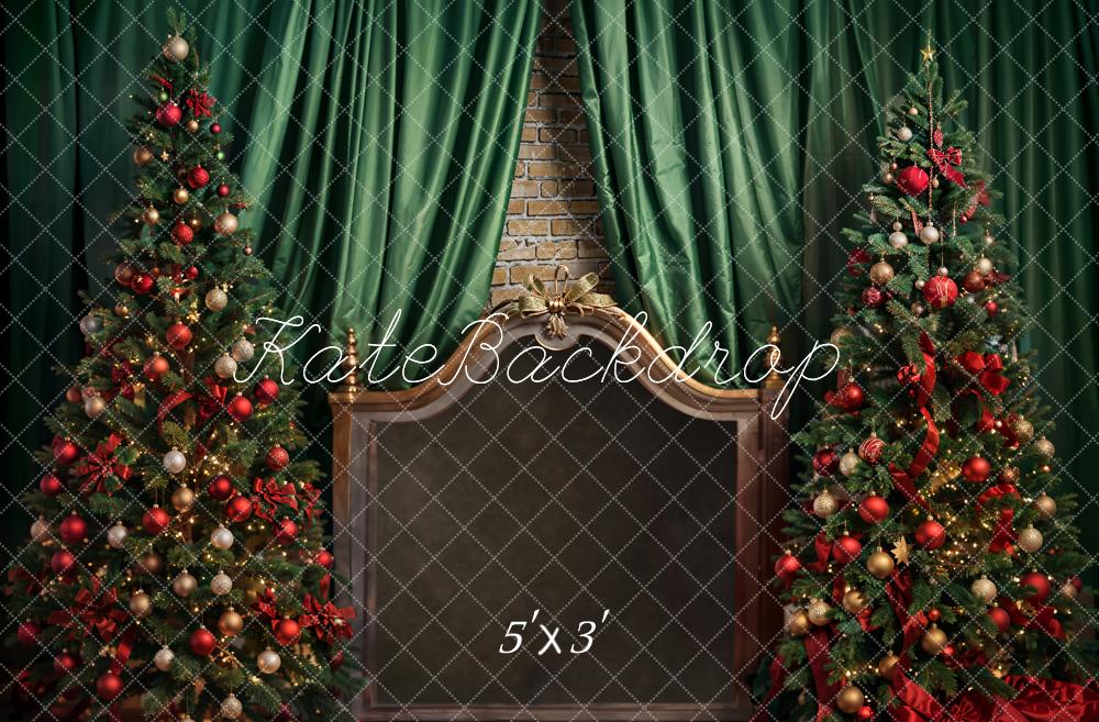 Kate Sapin de Noël Tête de lit Marron Vert Rideau Toile de fond conçue par Emetselch - Kate Backdrop FR
