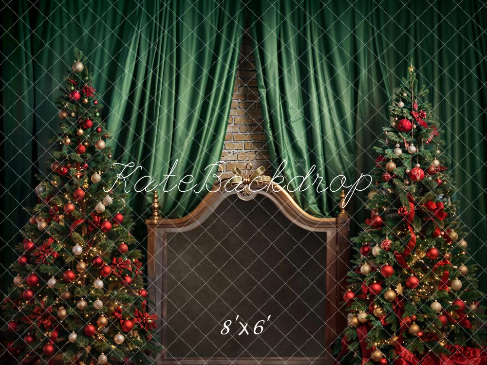 Kate Sapin de Noël Tête de lit Marron Vert Rideau Toile de fond conçue par Emetselch - Kate Backdrop FR