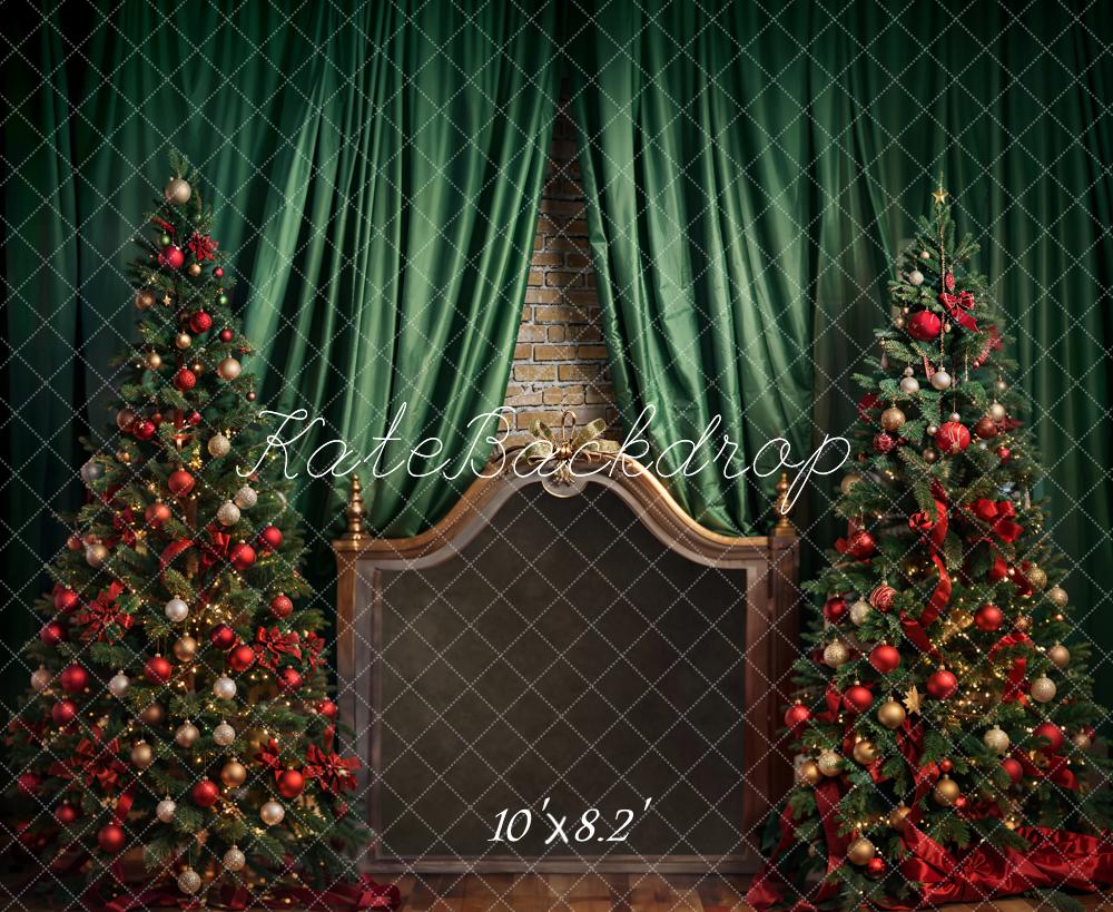 Kate Sapin de Noël Tête de lit Marron Vert Rideau Toile de fond conçue par Emetselch - Kate Backdrop FR