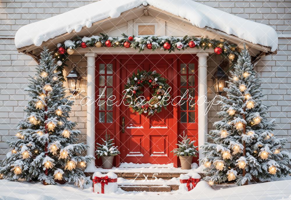 Kate Noël Porte Mur de briques Neige Maison Toile de fond conçue par Emetselch - Kate Backdrop FR
