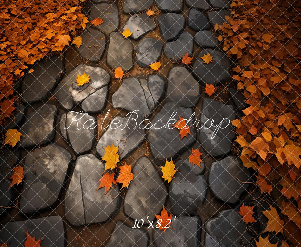 Kate Automne Érable Chemin de pierre Sol Toile de fond conçue par Kate Image - Kate Backdrop FR
