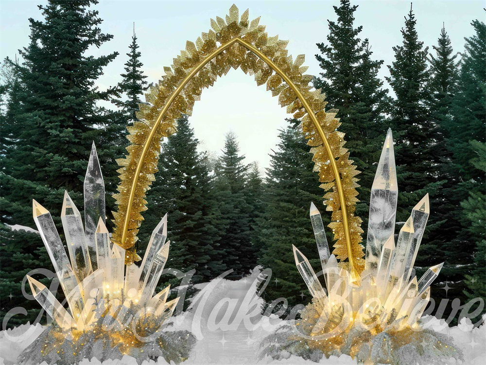 Kate Hiver Forêt Arche de cristal Doré Toile de fond conçue par Mini MakeBelieve - Kate Backdrop FR