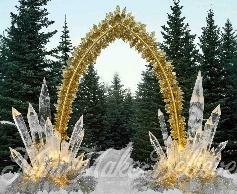 Kate Hiver Forêt Arche de cristal Doré Toile de fond conçue par Mini MakeBelieve - Kate Backdrop FR
