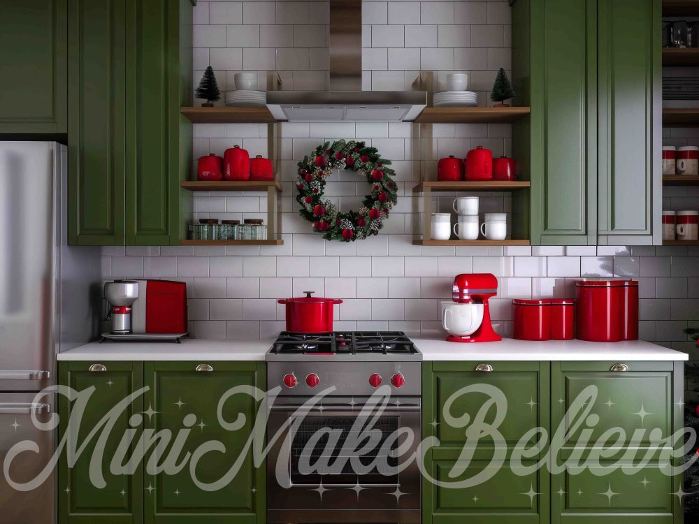 Kate Noël Moderne Cuisine verte Mur Blanc Toile de fond conçue par Mini MakeBelieve - Kate Backdrop FR