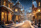 Kate Noël Hiver Nuit Rue Magasins Neige Toile de fond conçue par Emetselch - Kate Backdrop FR