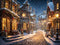 Kate Noël Hiver Nuit Rue Magasins Neige Toile de fond conçue par Emetselch - Kate Backdrop FR