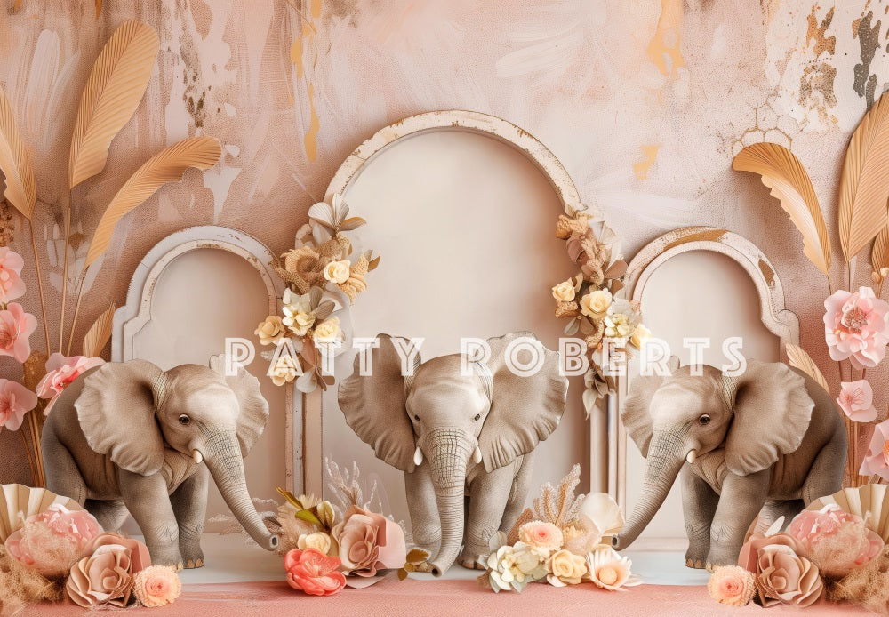 Kate Bohème Éléphants Arche Rose Toile de fond conçue par Patty Robert - Kate Backdrop FR