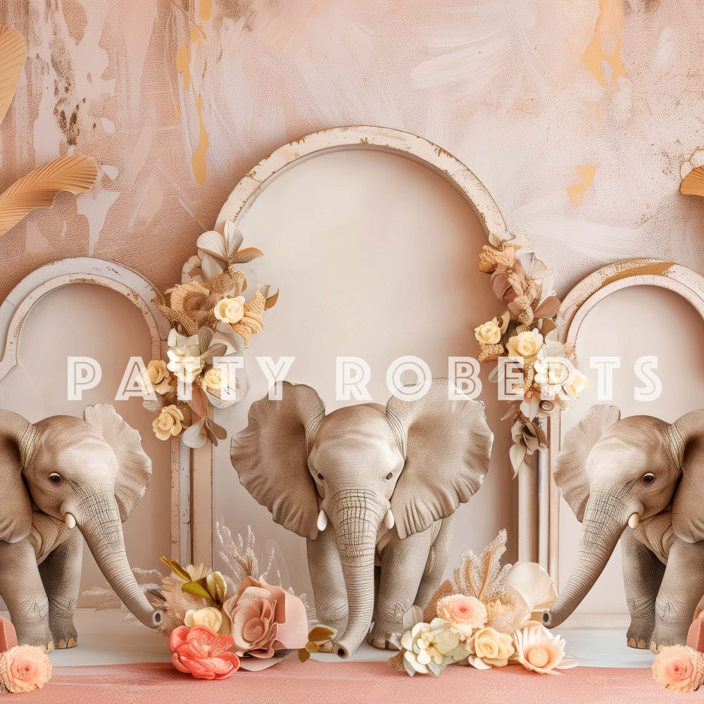 Kate Bohème Éléphants Arche Rose Toile de fond conçue par Patty Robert - Kate Backdrop FR