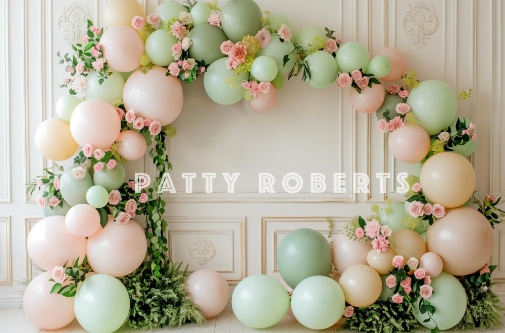 Kate Ballons et Roses Arche Mur Rétro Toile de fond conçue par Patty Robert - Kate Backdrop FR
