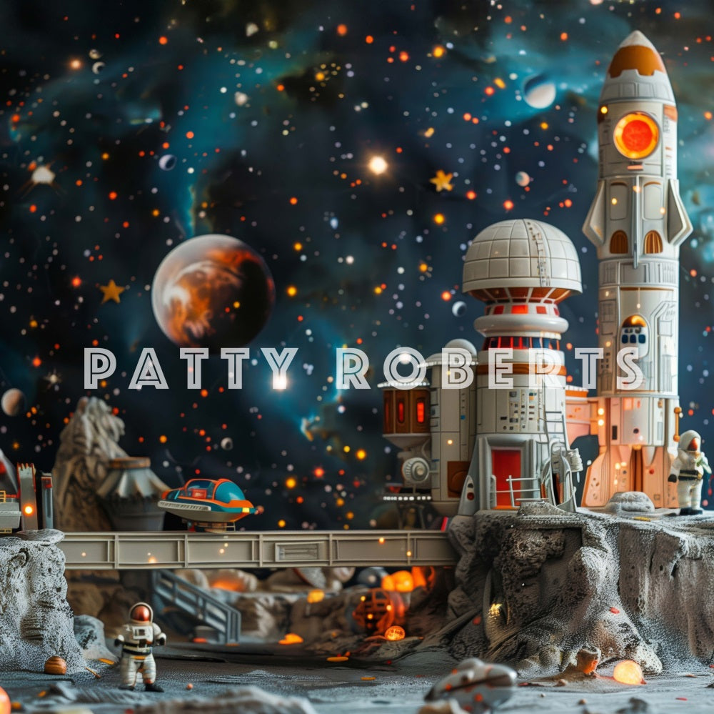 Kate Station spatiale Lune Astronaute Toile de fond conçue par Patty Robert - Kate Backdrop FR