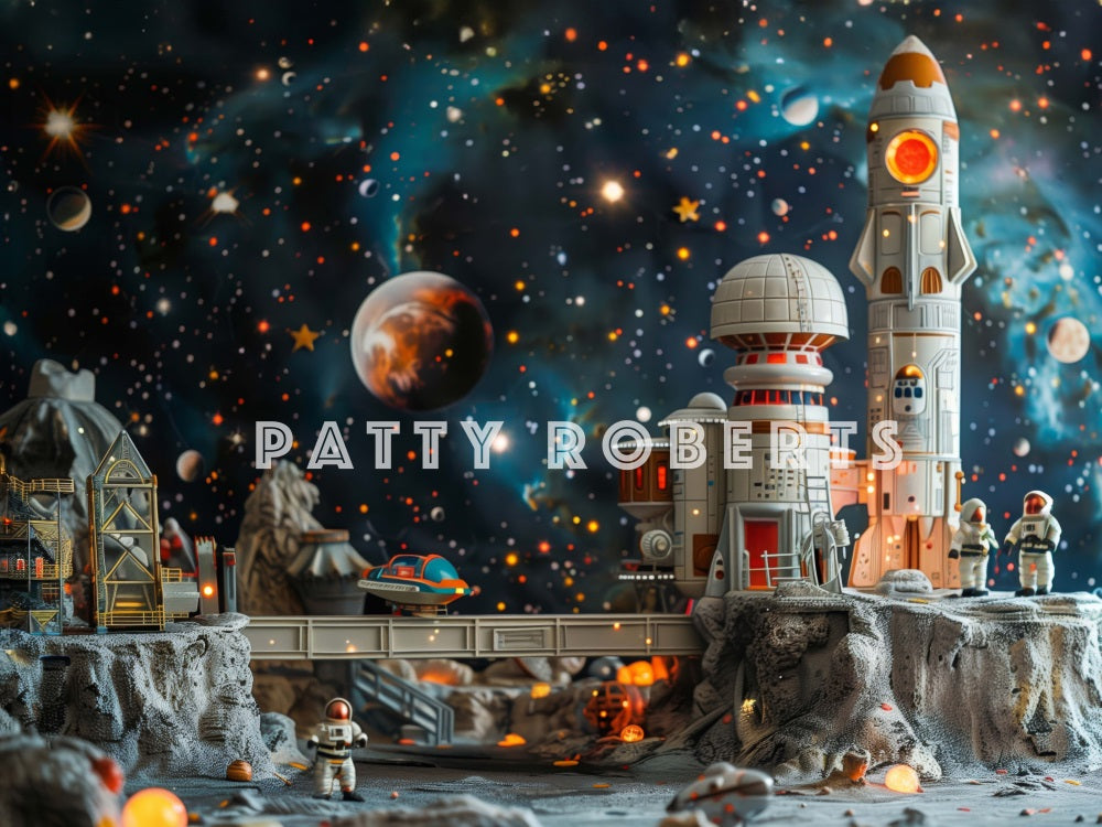 Kate Station spatiale Lune Astronaute Toile de fond conçue par Patty Robert - Kate Backdrop FR