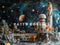 Kate Station spatiale Lune Astronaute Toile de fond conçue par Patty Robert - Kate Backdrop FR