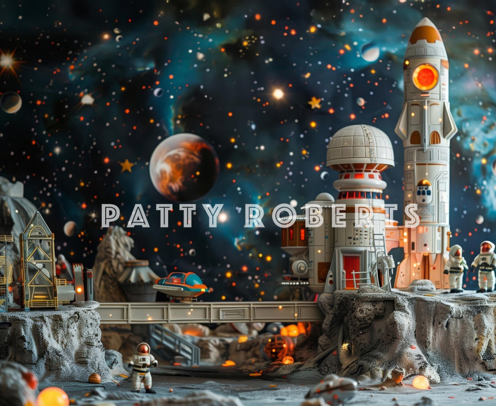 Kate Station spatiale Lune Astronaute Toile de fond conçue par Patty Robert - Kate Backdrop FR