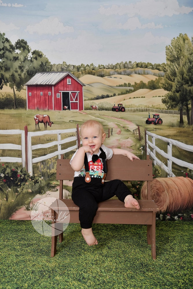 Kate Été Extérieur Ferme Maison Rouge Toile de fond conçue par Patty Roberts