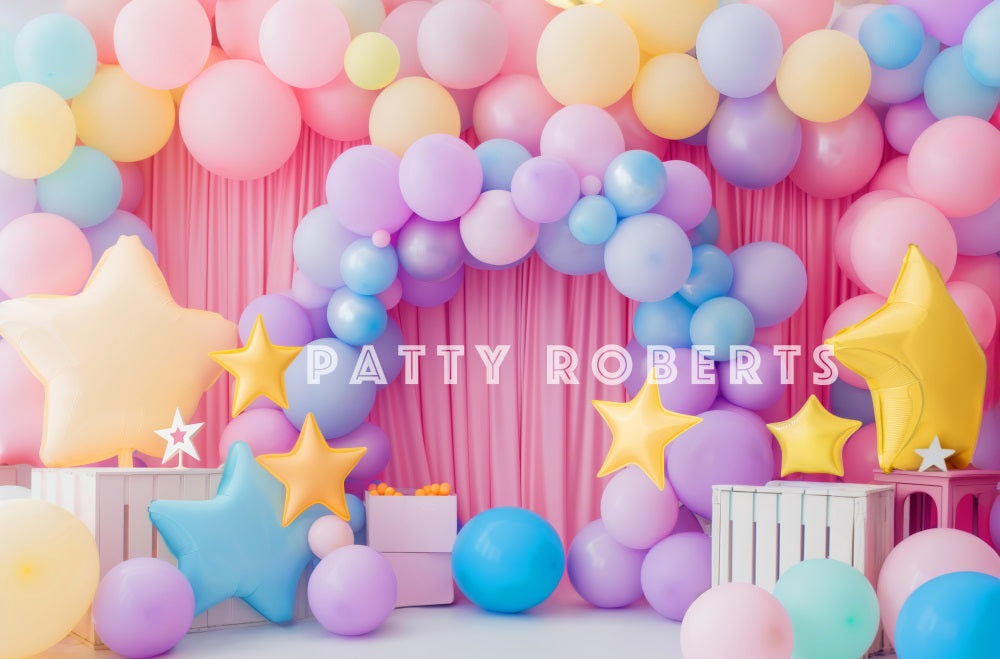 Kate Ballons & Étoiles Vibrant Anniversaire Toile de fond conçue par Patty Robert - Kate Backdrop FR