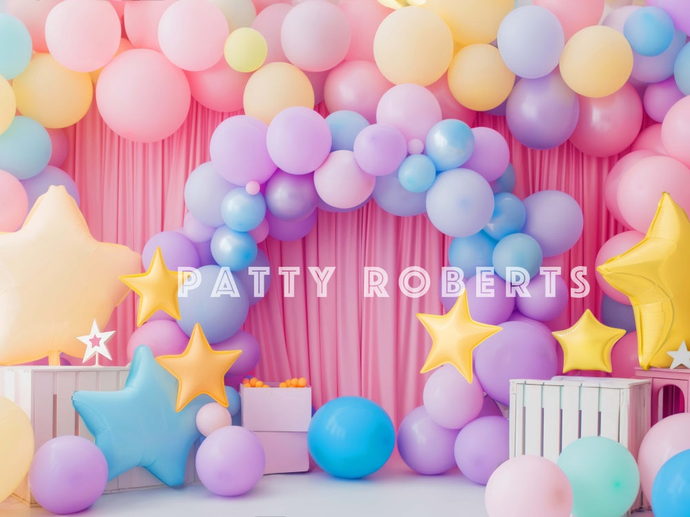 Kate Ballons & Étoiles Vibrant Anniversaire Toile de fond conçue par Patty Robert - Kate Backdrop FR