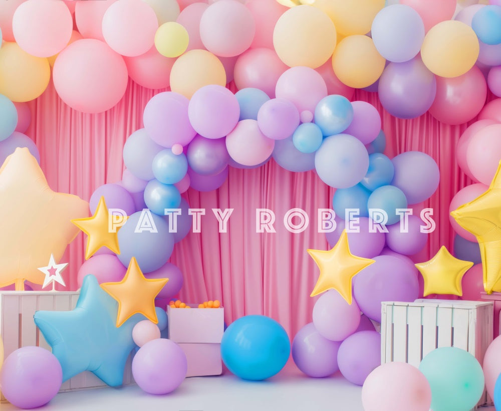Kate Ballons & Étoiles Vibrant Anniversaire Toile de fond conçue par Patty Robert - Kate Backdrop FR