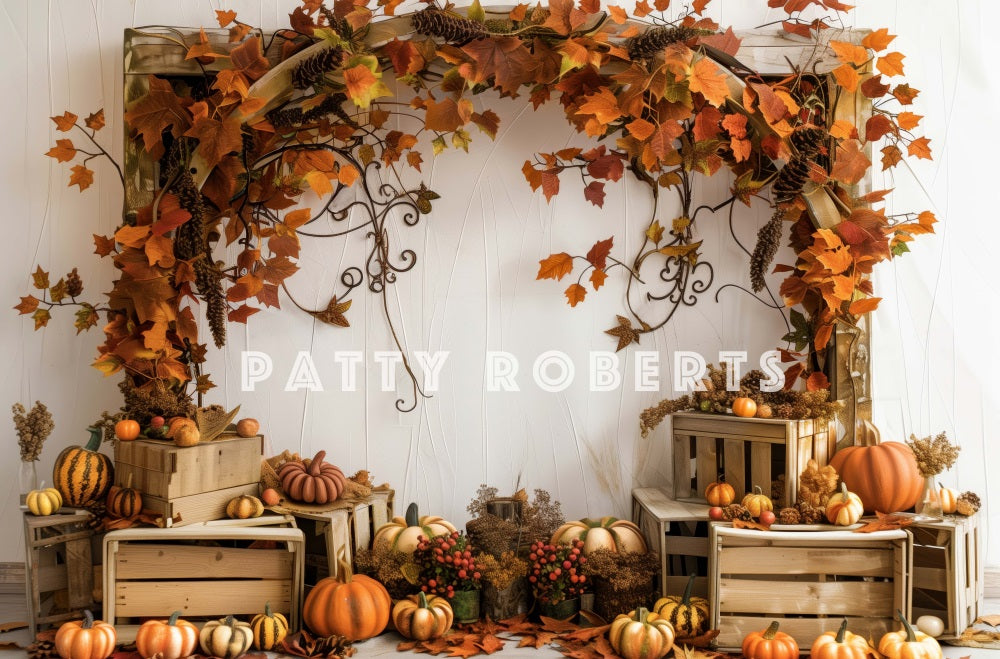 Kate Arche en bois Citrouilles Automne Érable Toile de fond conçue par Patty Robert - Kate Backdrop FR
