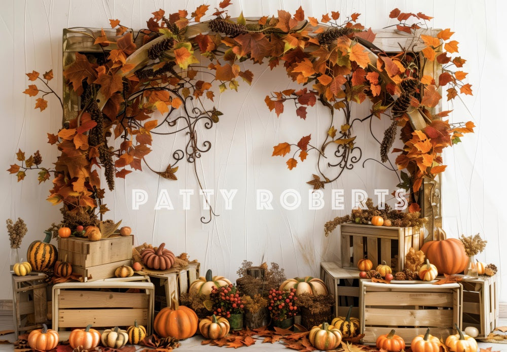 Kate Arche en bois Citrouilles Automne Érable Toile de fond conçue par Patty Robert - Kate Backdrop FR