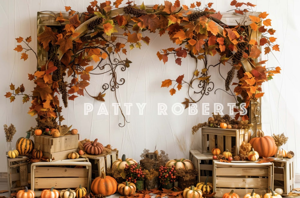 Kate Arche en bois Citrouilles Automne Érable Toile de fond conçue par Patty Robert - Kate Backdrop FR
