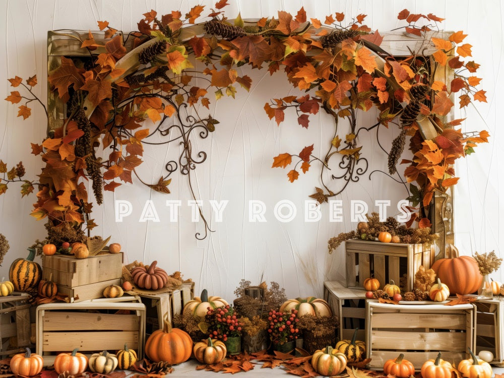 Kate Arche en bois Citrouilles Automne Érable Toile de fond conçue par Patty Robert - Kate Backdrop FR