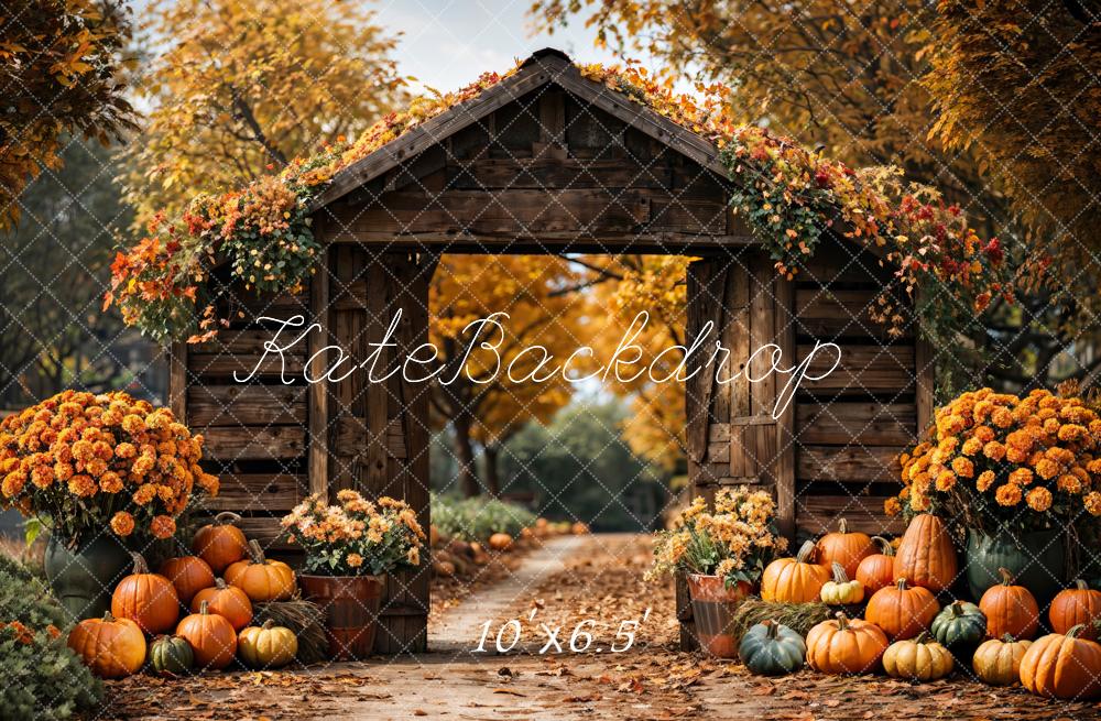 Kate Automne Forêt Citrouille Grange Porte Toile de fond conçue par Emetselch - Kate Backdrop FR