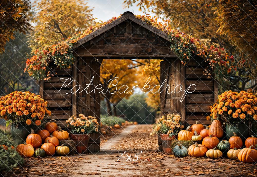 Kate Automne Forêt Citrouille Grange Porte Toile de fond conçue par Emetselch - Kate Backdrop FR