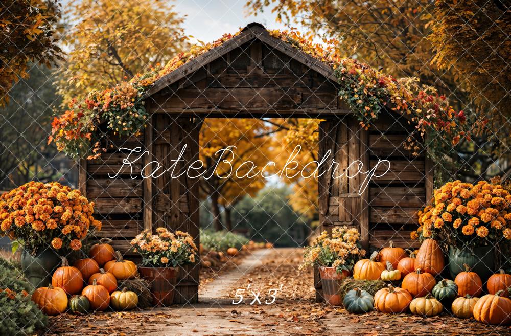 Kate Automne Forêt Citrouille Grange Porte Toile de fond conçue par Emetselch - Kate Backdrop FR