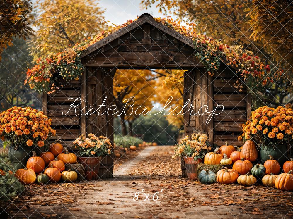 Kate Automne Forêt Citrouille Grange Porte Toile de fond conçue par Emetselch - Kate Backdrop FR