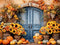 Kate Bohème Tournesol Citrouille Porte bleue Toile de fond conçue par Emetselch - Kate Backdrop FR