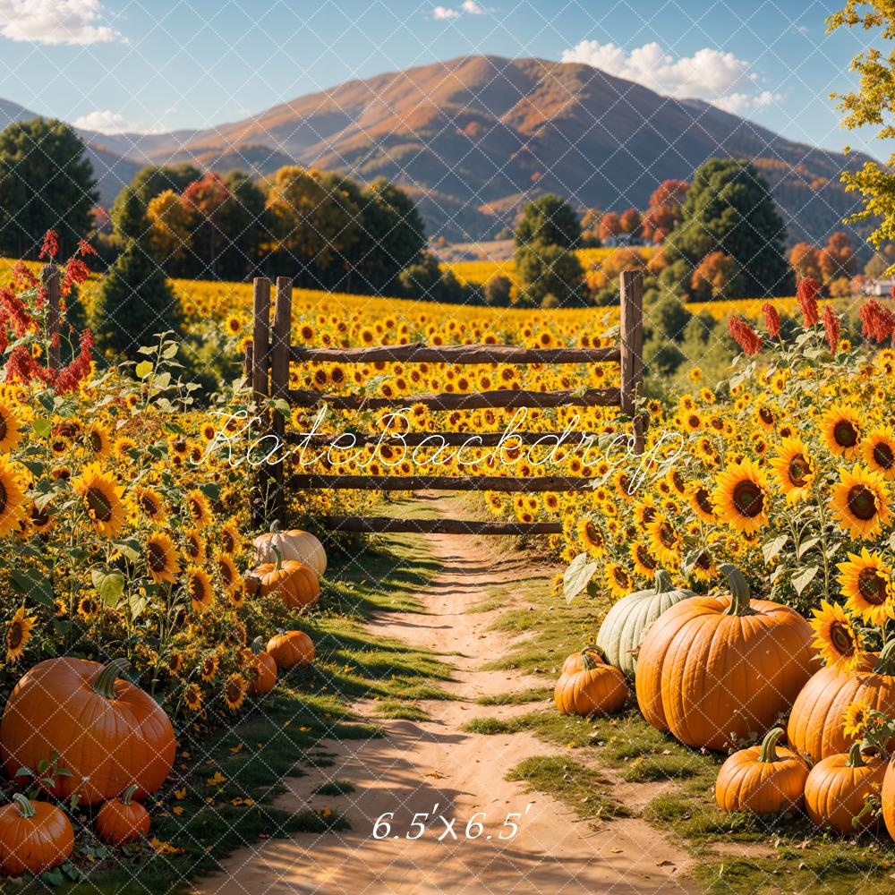 Kate Automne Tournesol Champ Citrouilles Ferme Toile de fond conçue par Emetselch - Kate Backdrop FR