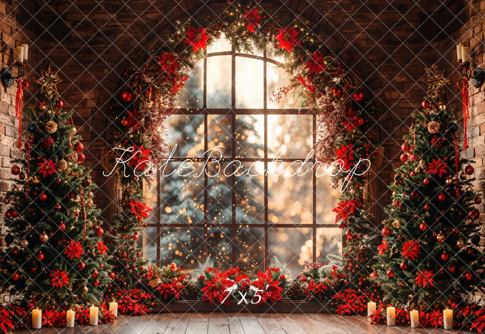 Kate Arbre de Noël Fenêtre Rouge Intérieur Toile de fond conçue par Emetselch - Kate Backdrop FR