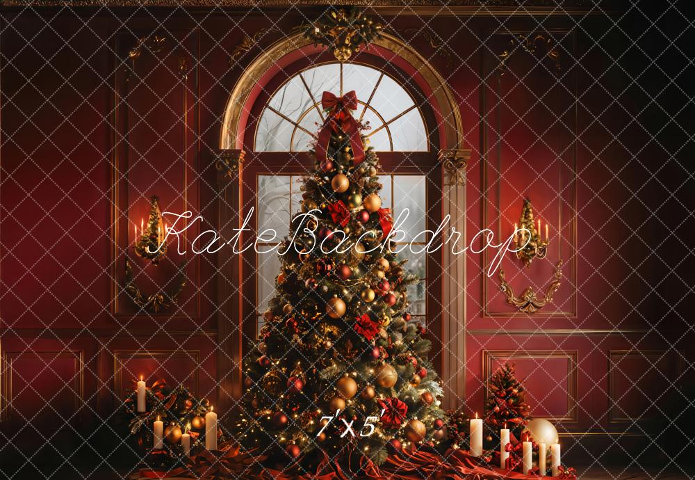 Kate Sapin de Noël Fenêtre Rouge Mur Rétro Toile de fond conçue par Emetselch - Kate Backdrop FR