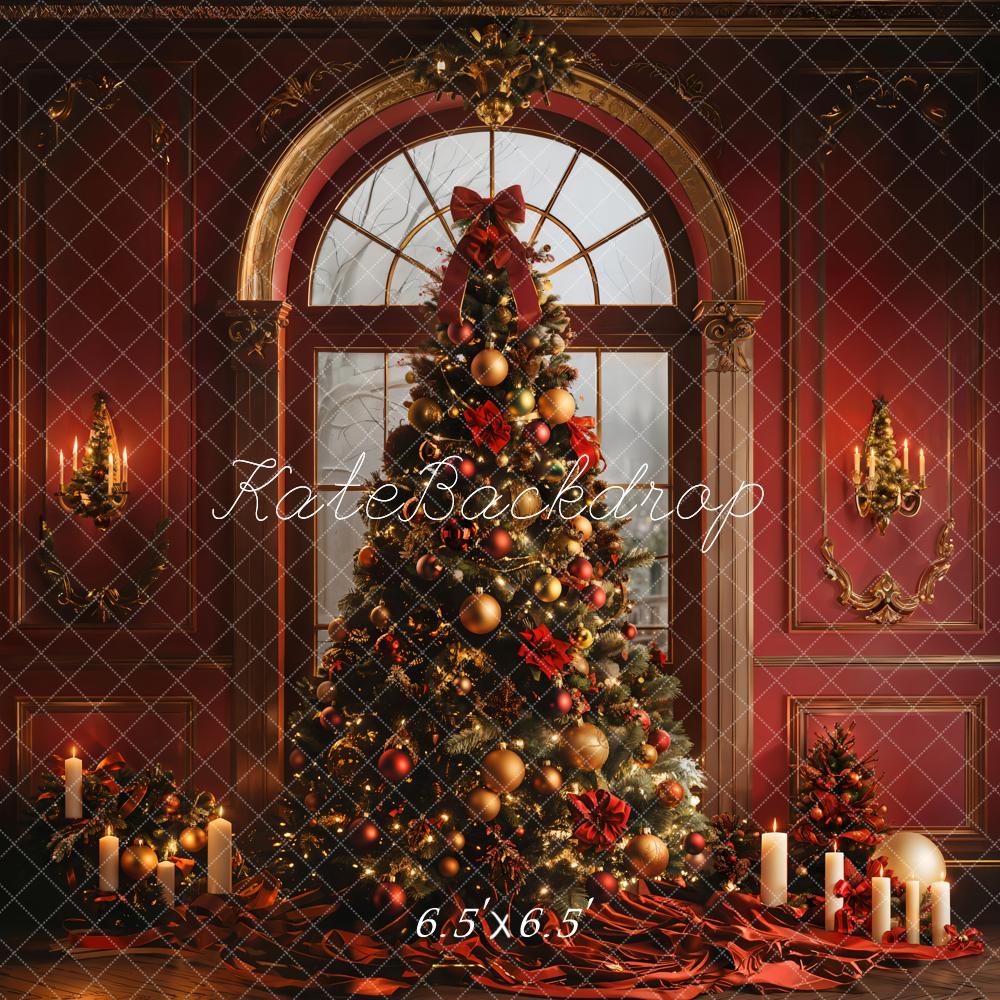 Kate Sapin de Noël Fenêtre Rouge Mur Rétro Toile de fond conçue par Emetselch - Kate Backdrop FR