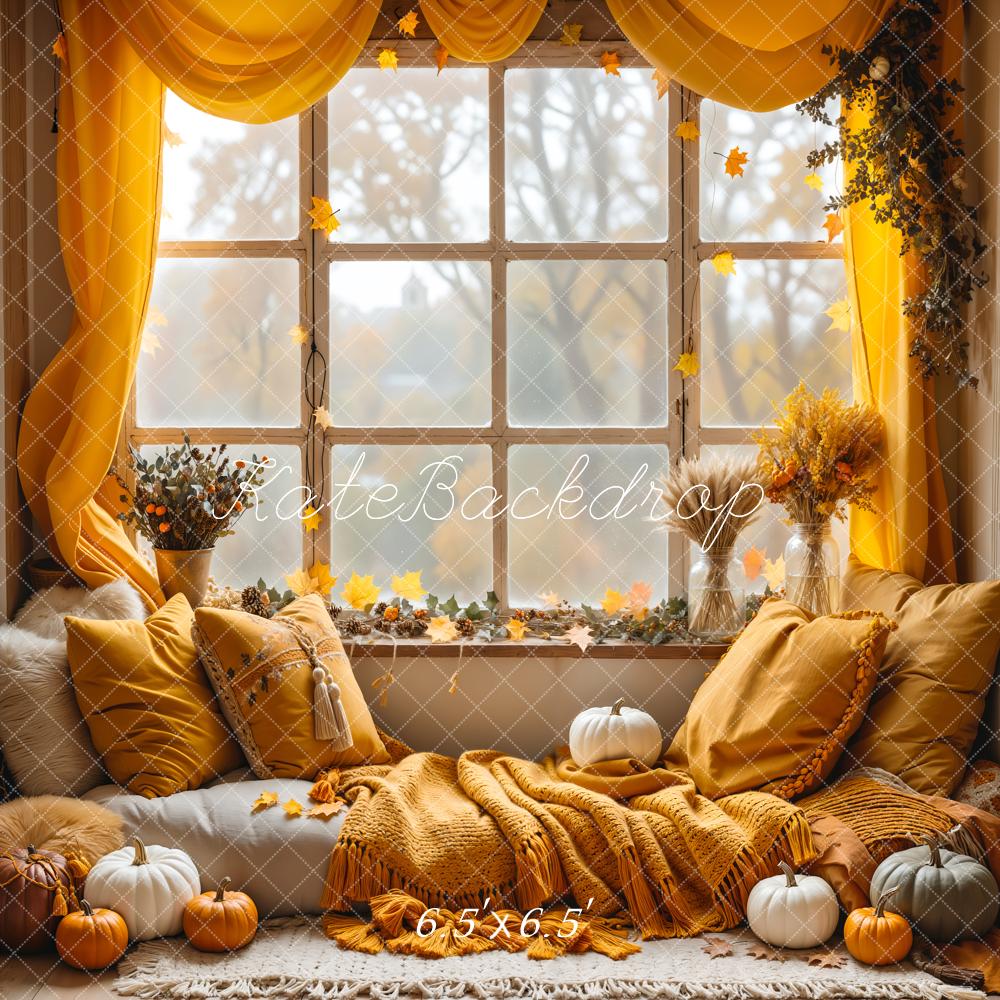 Offres Éclair Kate Automne Oreiller Citrouille Fenêtre Boho Toile de fond conçue par Emetselch - Kate Backdrop FR
