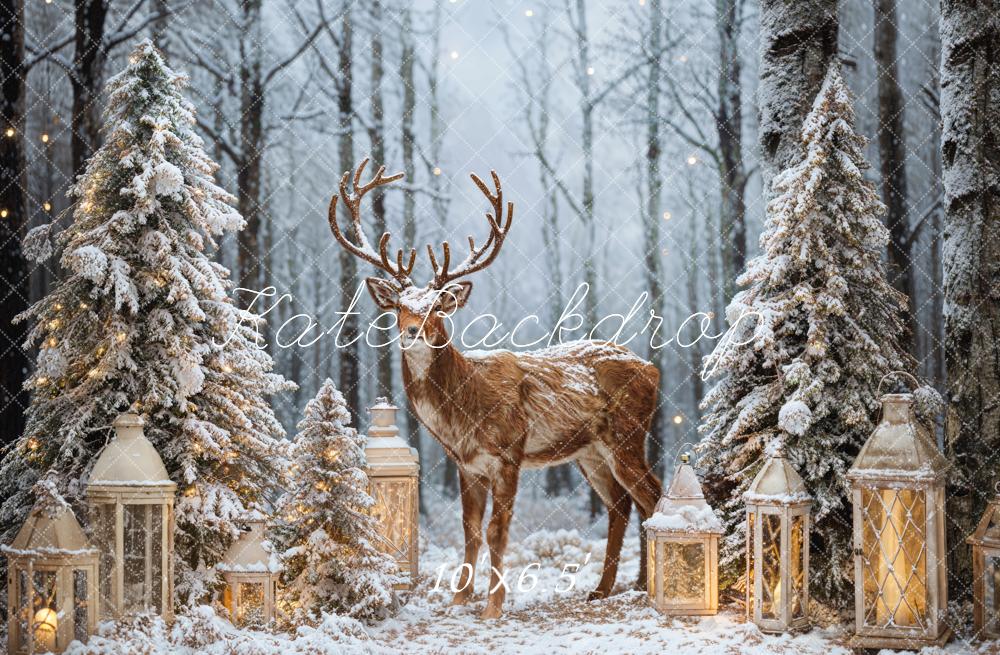 Kate Hiver Forêt Arbre de Noël Wapiti Toile de fond conçue par Emetselch - Kate Backdrop FR