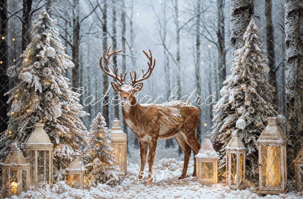 Kate Hiver Forêt Arbre de Noël Wapiti Toile de fond conçue par Emetselch - Kate Backdrop FR