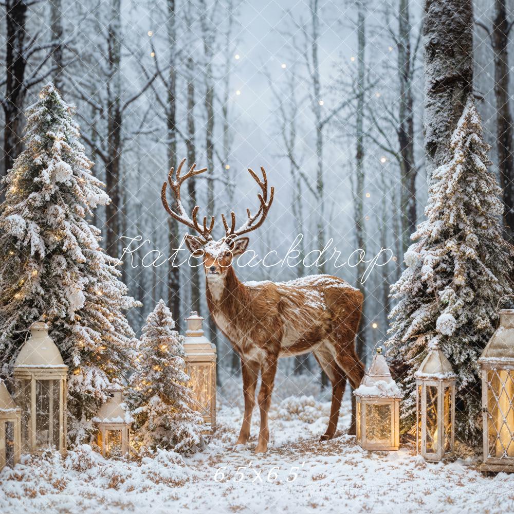Kate Hiver Forêt Arbre de Noël Wapiti Toile de fond conçue par Emetselch - Kate Backdrop FR
