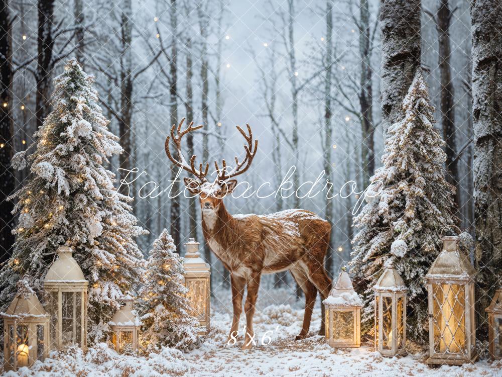 Kate Hiver Forêt Arbre de Noël Wapiti Toile de fond conçue par Emetselch - Kate Backdrop FR