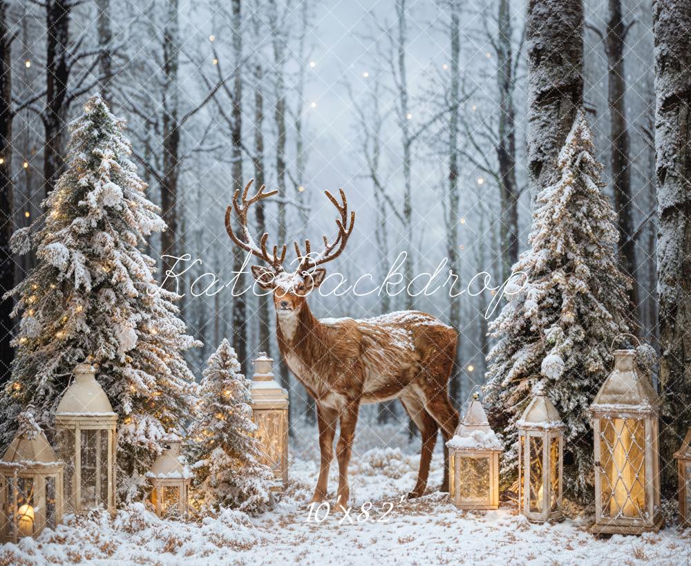 Kate Hiver Forêt Arbre de Noël Wapiti Toile de fond conçue par Emetselch - Kate Backdrop FR