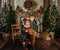 Kate Sapin de Noël Cheminée Rétro Chaussette Toile de fond+Marron foncé Sol en bois Toile de fond - Kate Backdrop FR